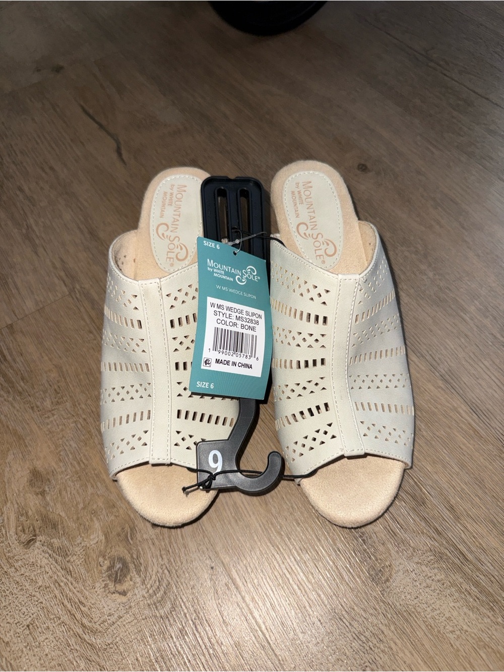 White Mountain Bone Perforated Wedge Mules